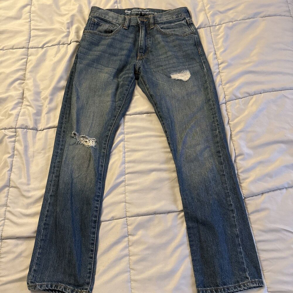 Y2K GAP Jeans Men 29x30  Blue Taper Coupe Standard Effilee Denim rip style